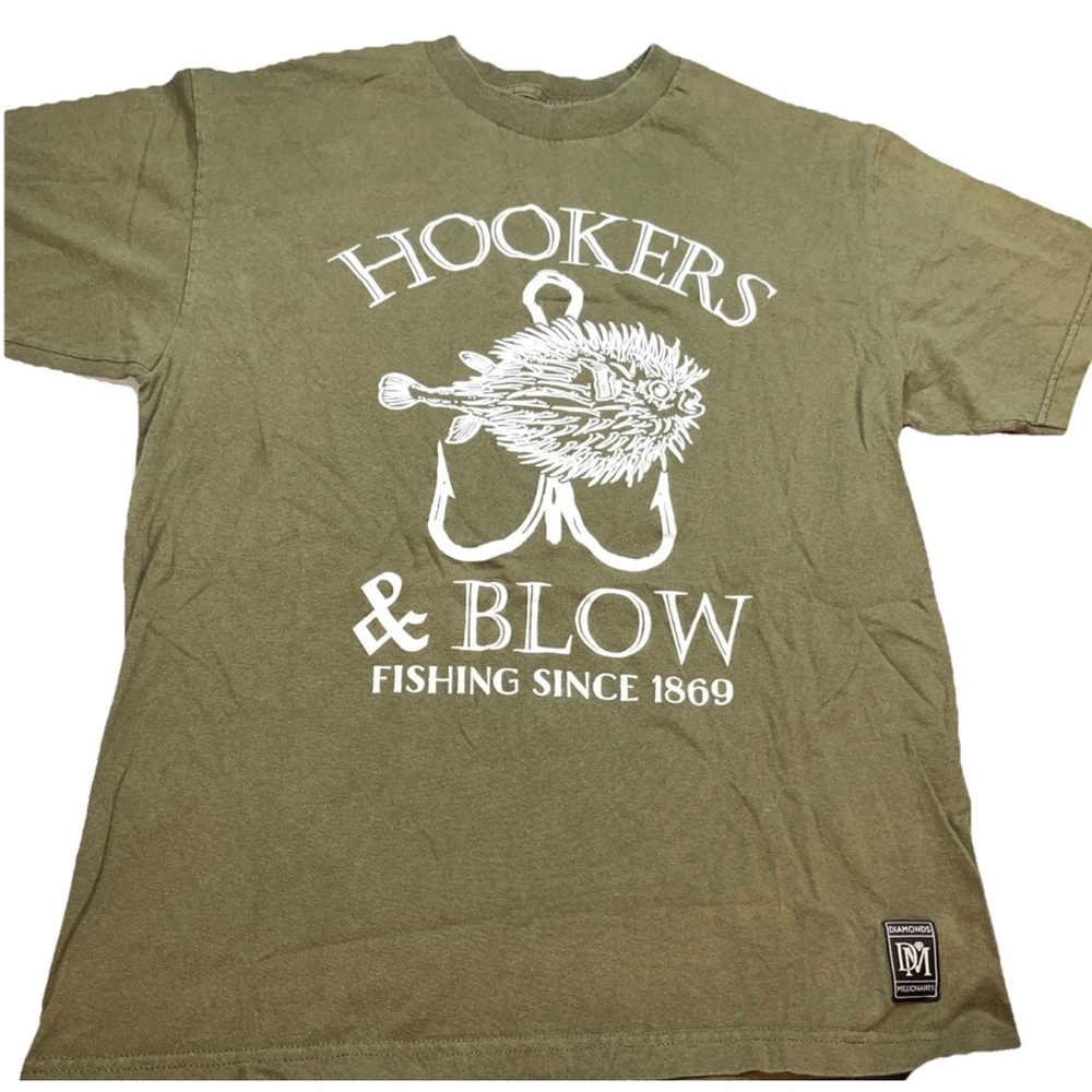 HOOKERS & BLOW Olive Green T Shirt Large Mens Diamonds Millionaires Los Angeles